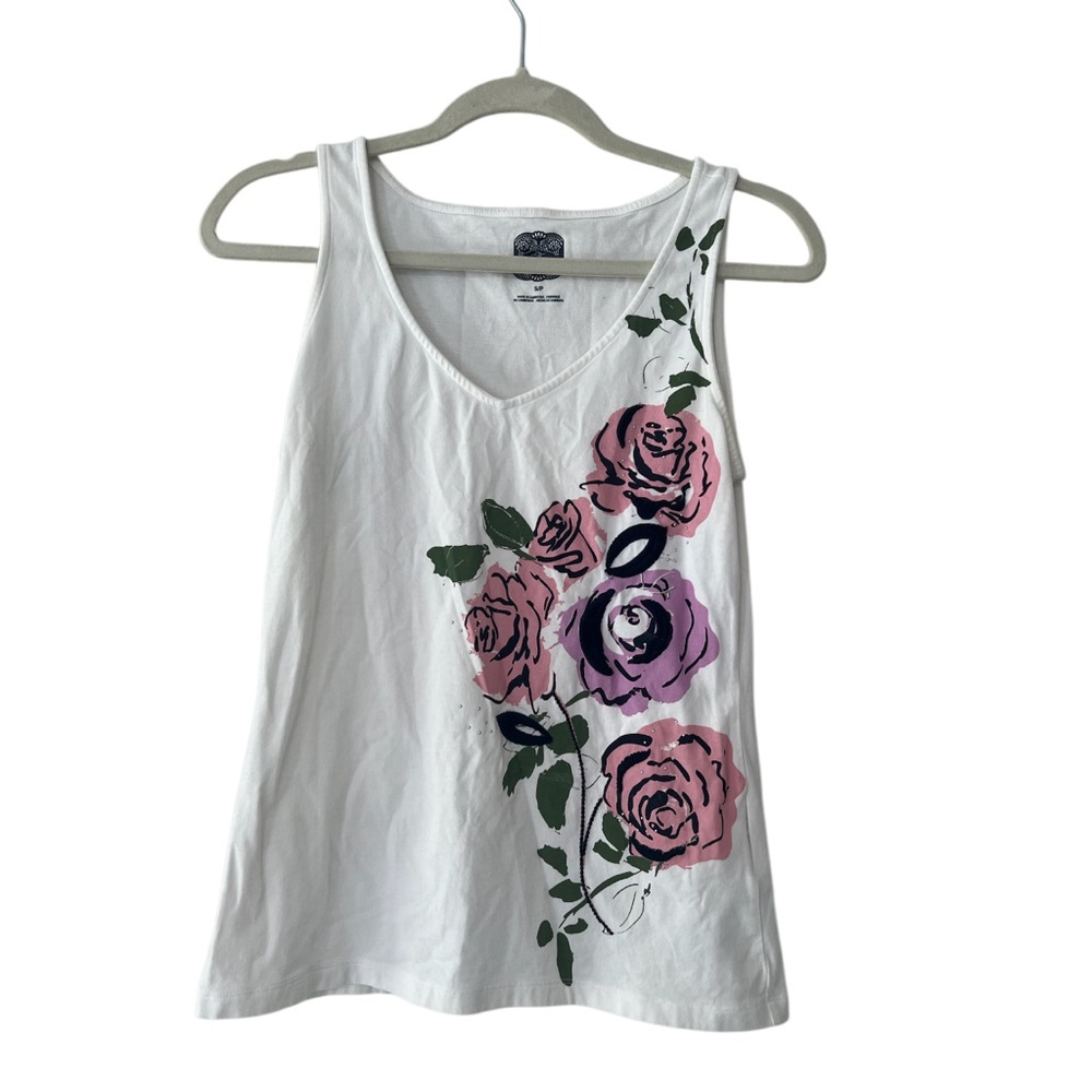 Floral White V-Neck Tank Top